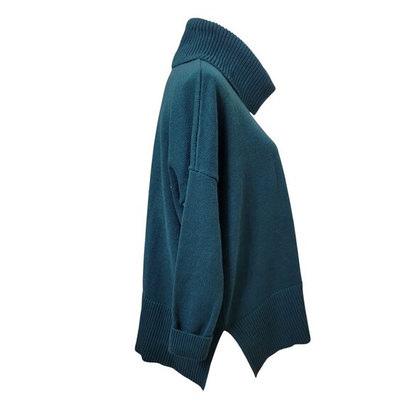 LOFT Size XS Dark Teal Cowl/Turtle Neck Sweater, Split Hem, Gentlly Used Cond. - Picture 7 of 13